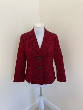 Doncaster Red Blazer Jacket with Black Rose Embroidery